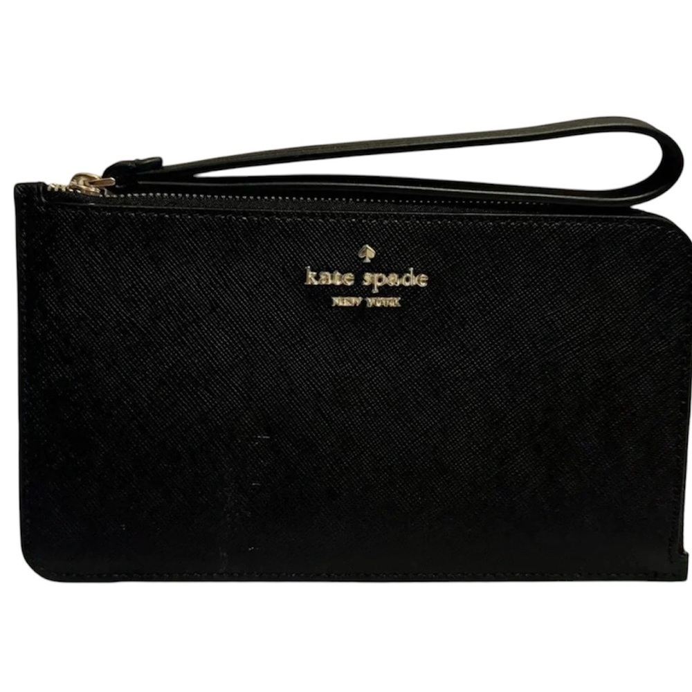 Kate Spade Black Wristlet Gold Zipper 3 Card Slots Inside 1 Outside Pocket